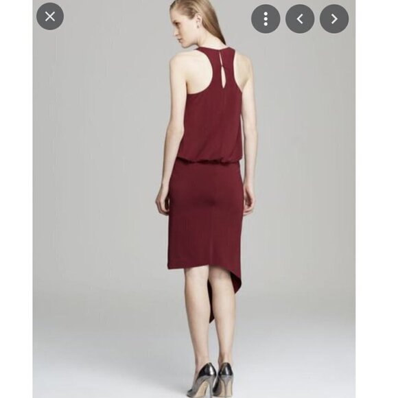 Elizabeth and James Dark Red Asymmetric Rowan Keyhole Back Midi Dress Size XS - Picture 3 of 17